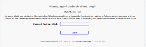 Screenshot Login Stufe 2 mit Einmal-Passwort